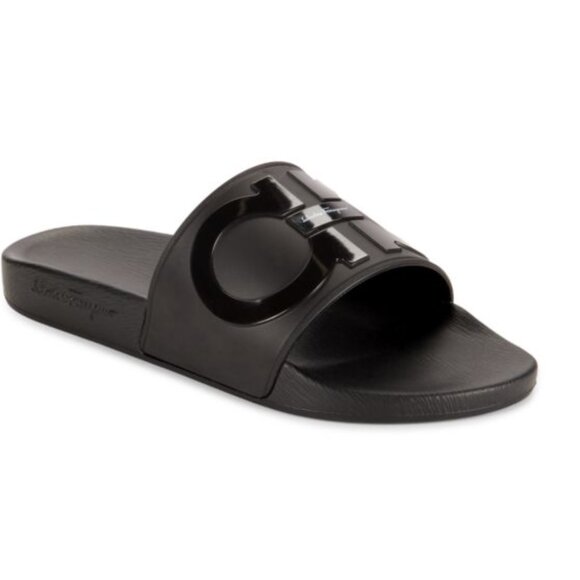 Salvatore Ferragamo BLACK Groove 2 Pools Slide Sandals Size 7 US/M Made in Italy main image 2